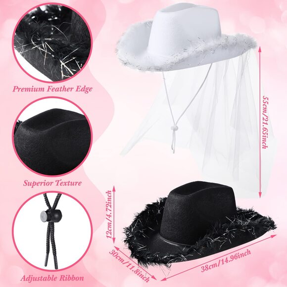 6683 12 Pcs Women Cowgirl Cowboy Hats Bachelorette Cowboy Hats For Bridal